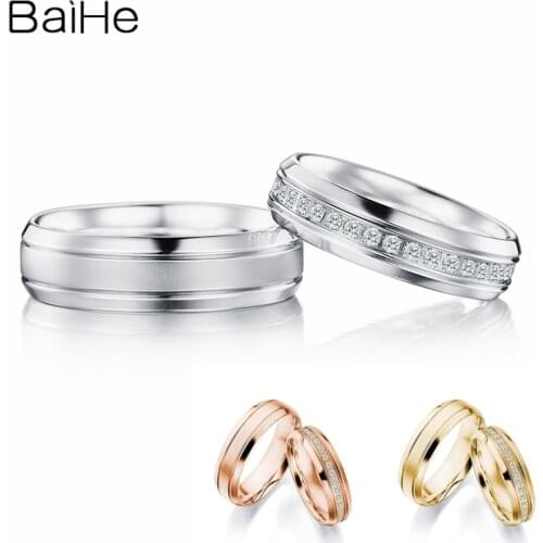 BAIHE Solid 18K White Gold 0.23ct Certified H/SI Round 100% Genuine Natural Diamonds Engagement Women Jewelry Trendy Couple Ring