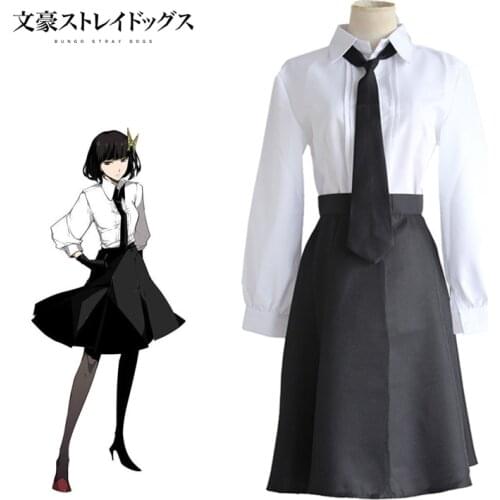 Akiko Yosano Cosplay Bungo Stray Dogs Costume Top Shirt Tie Japanese Anime Cosplay Suit Black And White Costume