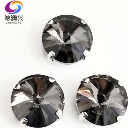 Round shape gray AAA glass crystal flatback claw rhinestones,sew on stones with holes diy/apparel accessories SWR03