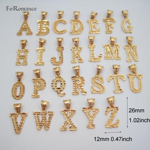 Foromance/26 LETTERS Yellow Gold GP 18" water wave NECKLACE & LETTER 26 ALPHABETS INITIALs CARVED SURFACE SHINNING PENDANT