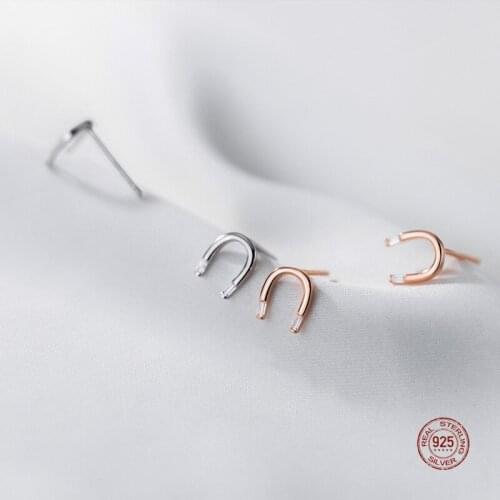 LKO 925 Sterling Silver Zircon Fashion Simple Letter U Shape Stud Earrings For Women Punk Fine Jewelry Minimalist Accessories