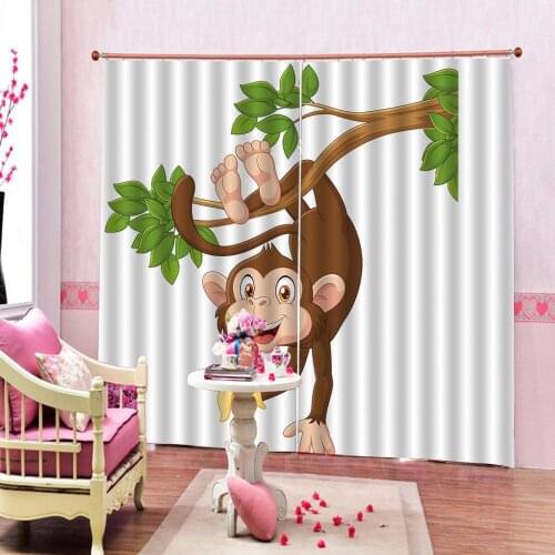 Cartoon Zoo Monkey Curtains Digital print For Living room Bedroom Blackout Drapes Indoor Decor Customizable any size