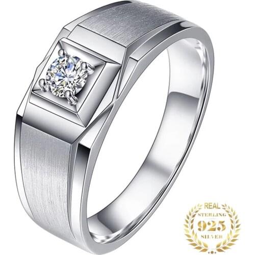 Mens Rings Platinum Shining Diamond Engagement Wedding Luxury Fine Jewelry Preciosity Cocktail Ring Sterling Silver 925