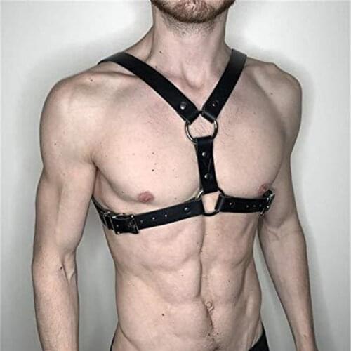 Fetish Men Harness Belts Gothic Adjustable Leather Tops Body Cage Chest Bondage Harness Strap Punk Rave Costumes for BDSM Sex