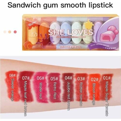 Sheloves Capsule Lipstick Set 8-color Mini Lipsticks Matte Waterproof Lip Tint Shining Lip Glaze Set Makeup Cosmetics Cute