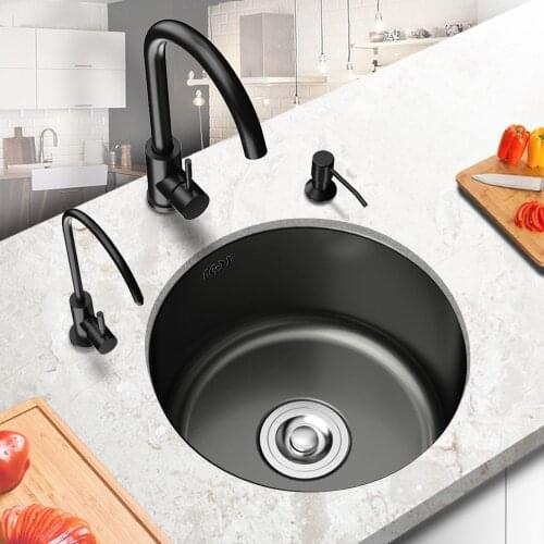 Nano Black Stainless Steel Kitchen Sink Bar Mini Small Number Round Sink 304 Under The Table Embedded Single Sink 40 CM