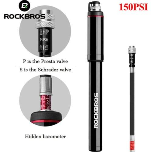 ROCKBROS Bike Bicycle Pump Aluminum Alloy 150PSI High Pressure Mini Bike Cycling Tire Inflator MTB Air Pump Bicycle Accessories
