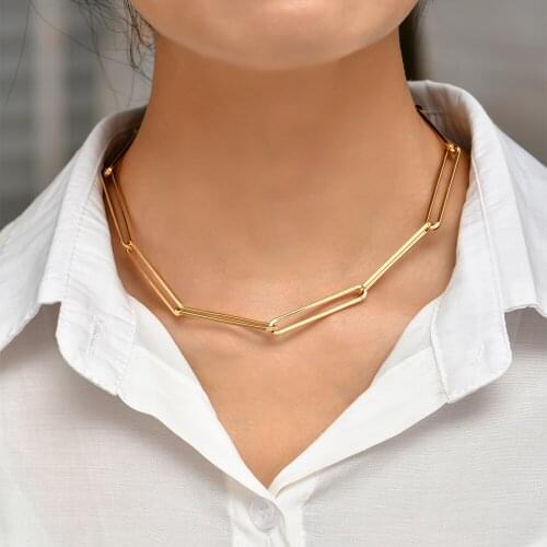 2021 New Fashion Long Chain Chunky Necklace Punk Collar Statement Gold Color Metal Thick Chain Necklace Women Jewelry Gifts