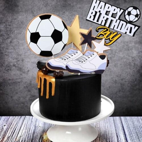 New Ball Football Cupcake Topper Theme Sports Boy Happy Birthday Cake Topper For Kids Birthday Party Cake Decorations