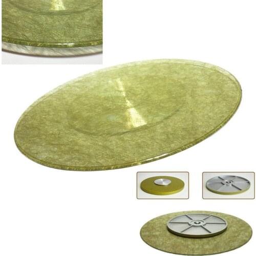HQ GW01 UPGRADE Household Tempered Glass with Golden Wire Glass Top Turntable Lazy Susan with Fiberglass Swivel Plate Base
