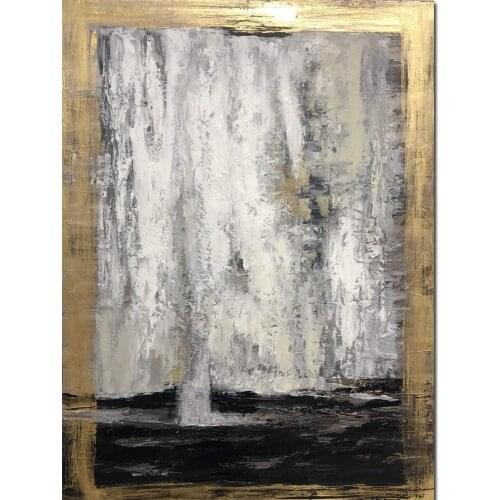 Extra Large Abstract Art Black White Gold Painting Handmade Oil On Canvas Golden Modern Rich Textured Artwork Wall Decor Gift