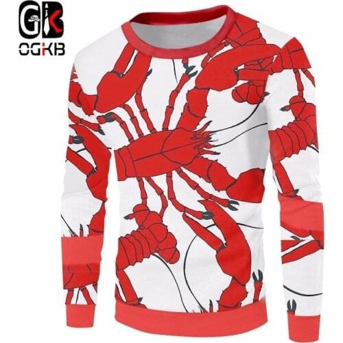 OGKB 2018 New Arrival Women/men Cool Print Red Lobster 3d Sweatshirt O Neck Down Sleeve Hoodies Hiphop Pullover Tops Dropship