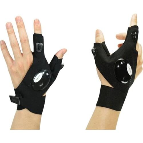 Outdoor Fishing Magic Strap Fingerless Gloves LED Flashlight Torch Cover Survival Camping Hiking Cycling Rescue Tool Gloves Hot