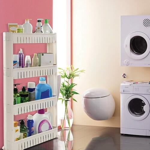 3/4Layer Interspace Storage Gap Shelf Pulley Mobile Kitchen Toilet Gap Rack Bathroom Storage Fridge Side Seam Finishing Rack HWC