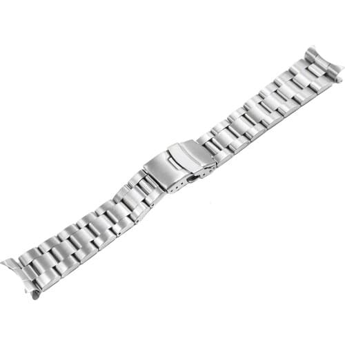 Rolamy 20 22mm Silver Brushed Hollow Curved End Solid Links Replacement Watch Band Strap Bracelet Double Push Clasp For Seiko