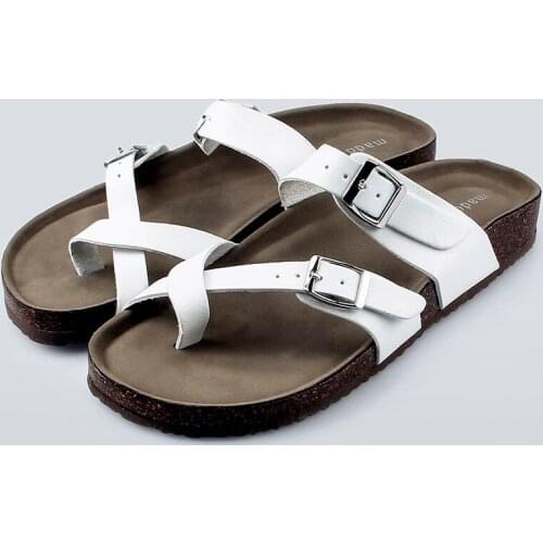 2021 Summer Women Arizona Soft Leather Lane Cork Footbed Sandal Designer Slip on Beach Outsole Slides Flat With Slippers