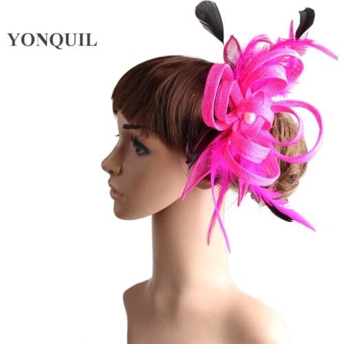 21 Colors Pink Sinamay Headdress Fascinators Accessories Elegant Women Party Fancy Feather Hair Accessories MYQ106