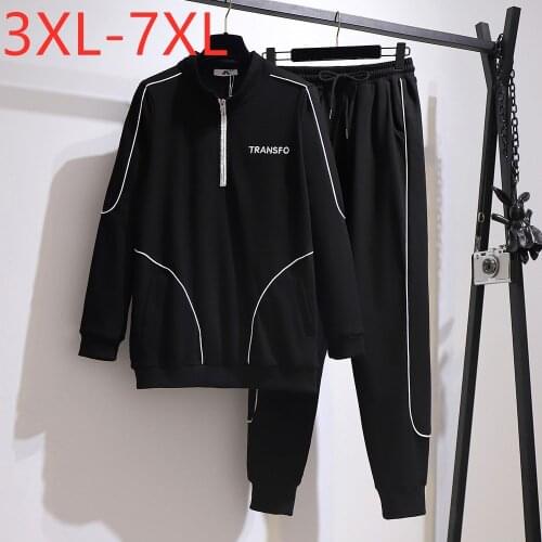 New Ladies Autumn Winter Plus Size Sports Sets For Women Large Loose Black Sweatshirt And Pants Training Suit 4XL 5XL 6XL 7XL