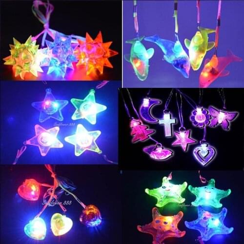 Light Up Jelly Star Heart LED Flashing Necklace Pendants Cosplay Props For Kids Children Adult Wedding Birthday Party Gift