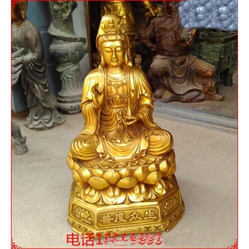 Unique 51CM large Huge-HOME HOUSE SHOP hall lobby Blessing Talisman Buddhist Guanyin PUSA Buddha brass art statue sculpture