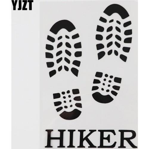 YJZT 9.6CMX15.1CM Creative Waterproof Hiker Bootprints Decal Vinyl Car Sticker Black/Silver 8A-1025