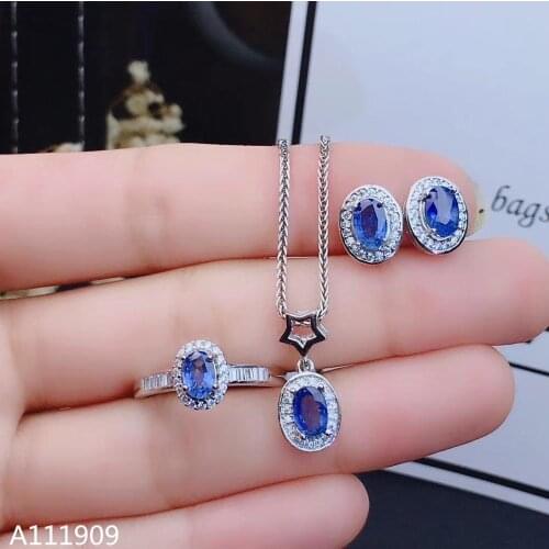 KJJEAXCMY boutique jewelry 925 sterling silver inlaid Natural sapphire Necklace Ring Earring Set Support detection