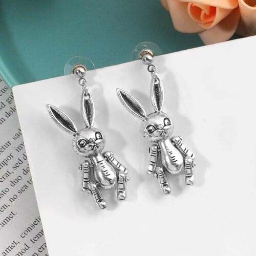 Retro cool ins cute bunny earrings limbs movable personality long net red female earrings