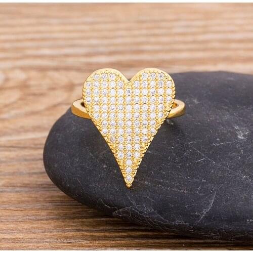 Hot Sale Gold Color Romantic Heart Adjustable Rings Cubic Zirconia Opening Finger Rings For Women Couple Charm Jewelry Gift