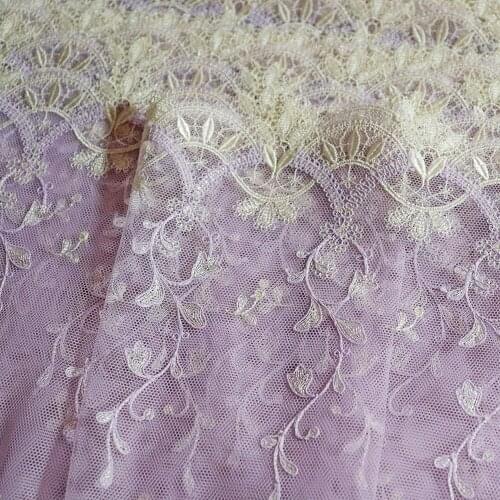 1 Meter 21.7 CM Wide Yellow Flowers Embroidered Lace Trim Purple Tulle Lingerie Underwear Clothes Accessories Bra Sewing Fabric
