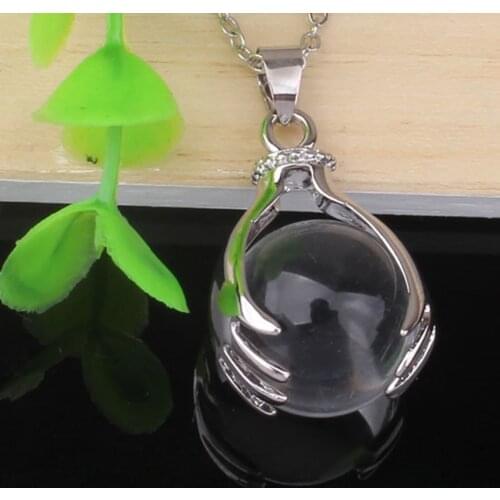 100-Unique 1 Pcs Silver Plated Hand Shape with Natural Rock Crystal Bead Pendant Link Chain Necklace Modern Jewelry