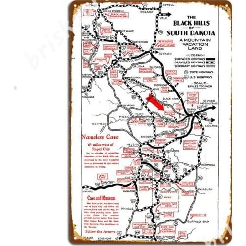 1938 Black Hills South Dakota Road Map Metal Signs Mural Painting Party Designing Club Home Tin sign Posters