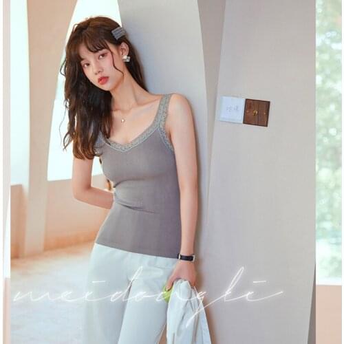 2021 Summer Top Women Sleeveless Lace Tank Top Sexy Womens T-shirt Tank Tops Female Slim Vest Tops Cotton Camisole Underwear