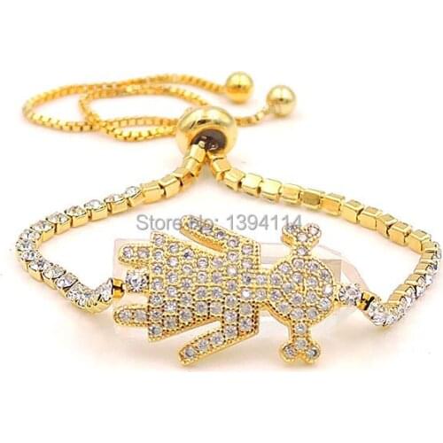 21x14x2 mm Micro Pave Clear CZ Crystal Alien Charm With Paved Clear Crystal Chain Adjustable Bracelet