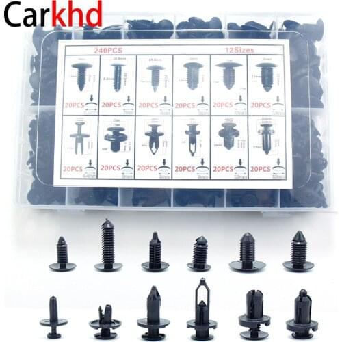 240pcs 12 Size Auto Fastener Clip Mixed Car Body Push Retainer Pin Plastic Rivet Bumper Door Trim Panel Retainer Fastener Kit