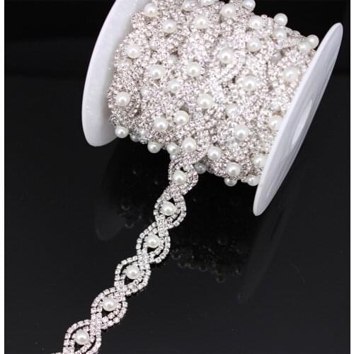 5 Yard Silver Fancy Rhinestone Bridal Wedding Belt Garment Costume Jewelry Prom Wholesale Shinning Pearl Rhinestone Trim Chain