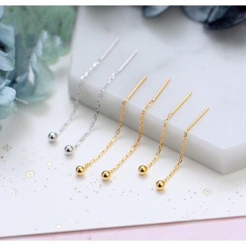 925 Sterling Silver Ear Line Mini Small Bead Drop Earring for Women Minimalist Simple Fashion Geometric Piercing Earring Jewelry