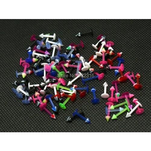 Acrylic body piercing jewelry bioplast barbell 4mm cone mornoe labret jewelry lip ring mix color spike design