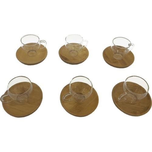 Tohana Bamboo Dish Borosilicate Glass 6'lı Coffee Cup Pad