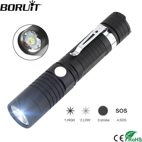BORUiT 2000lumens XM-L2 LED Flashlight 4-Mode Portable Mini Torch Rechargeable Power Bank Lantern by 18650 Battery