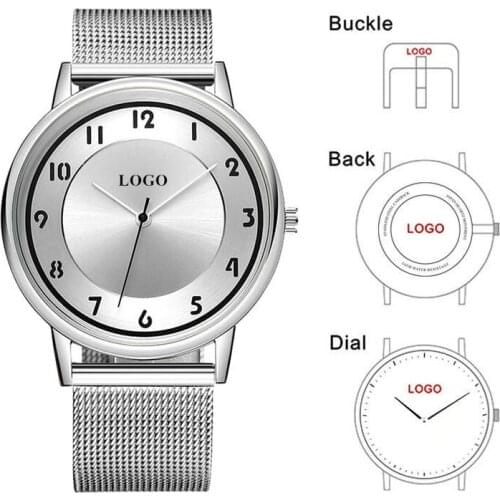 CL045 Custom Logo Watch Engraved Design Your Own Dial OEM Watch Men Stainless Steel Personalized Watches