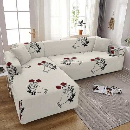 Cartoon Plant Stretch Sofa Cover Flower Print Elastic Corner Couch Covers for Living Room Slipcover Home Decor 1/2/3/4 Seater