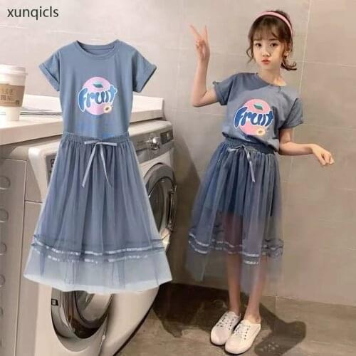 Children Clothing for Girls T-shirt + Gauze Skirts Girl Outfit Summer 2021 Kids Short Sleeve 2pc Suits Baby Clothes Sets
