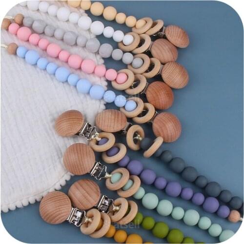 Baby Pacifier Clip Chain Wooden Holder Soother Pacifier Clips Leash Strap Nipple Holder For Infant Nipple Bottle Clip Chain Hot