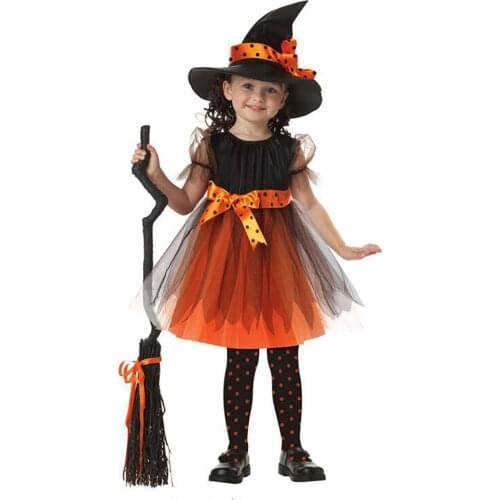 Girls Cosplay Costumes for Kids Witch Dress Clothes Halloween Costumes Gifts for Girl With Hat Party Dress