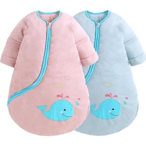 Organic Cotton Baby Sleeping Bag With Long Sleeve Winter Wearable Blanket for Toddler Thicken Warm Bedding Sleep Sack Footmuff