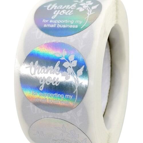 500Pcs Holographic Laser Label Thank You for Supporting My Small My Business Stickers Aesthetic Decor Evelope Shop Package Seals