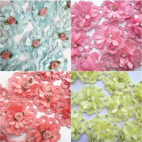 20X 6.5CM Cotton Chiffon Diamond Flowers Embroidered Lace Trim Ribbon Fabric Sewing Craft For Costume Wedding Dress Decoration