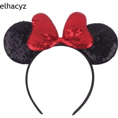 1PC Cute 5'' Sequins Bow Girls Chic Headband 3.3‘’ Glitter Mouse Ears Hairband Kids Shiny Headwear Trendy DIY Hair Accessories