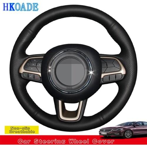 HKOADE Hand-made Black Artificial Leather Car Steering Wheel Covers Wrap For Jeep Renegade 2016-2020 2015 2014 Compass 2017-2020