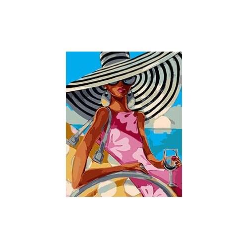 MaHuaf-X1240 Beach Beauty painting by numbers coloring on canvas unique picture 40x50cm Framed home decor